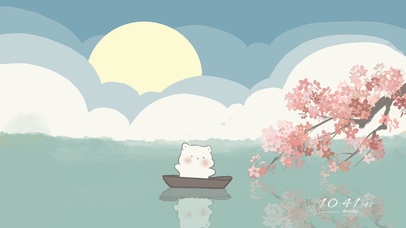 月下乘舟赏花的小白猫