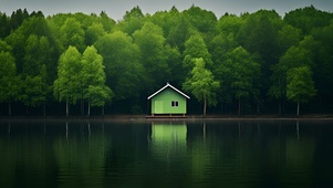 绿树环绕的湖水