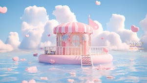 粉色海上小屋