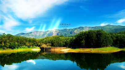 护眼绿林山水湖