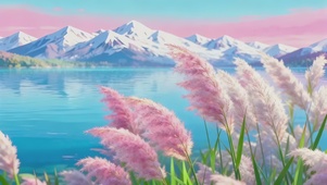 摇曳生姿粉彩芦苇