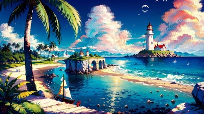 海边灯塔小岛