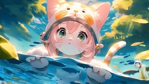 4K 水中可爱猫耳少女