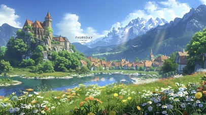 4K唯美治愈城堡溪流