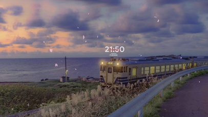 夕阳下唯美樱花列车