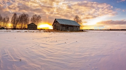 4K 唯美冬天雪地小屋