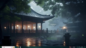 4K唯美雨中庭院主题