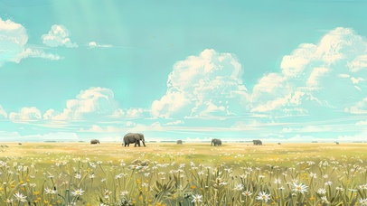 草原上的自由大象