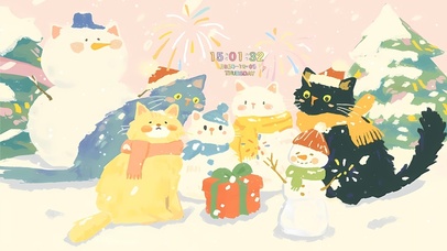 快乐圣诞雪景小猫