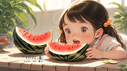 可爱的吃西瓜女孩
