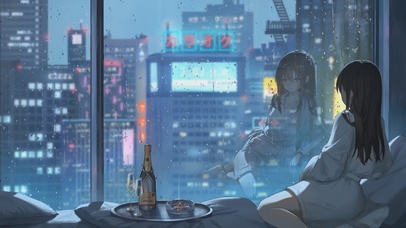 4K唯美动漫城市雨夜房间