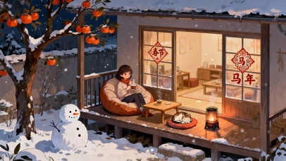 在家过新年的女孩与猫咪