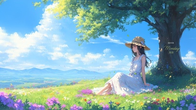 唯美夏日草地少女