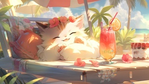 阳光沙滩慵懒猫