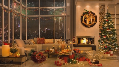 唯美治愈城市烟花雪夜房间