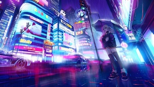 炫酷夜雨城市街道女孩
