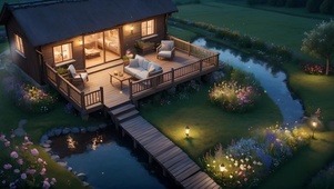 夜晚温馨小木屋