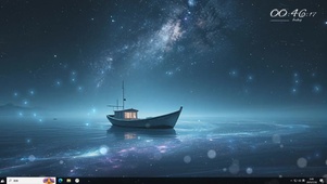 深夜茫茫大海孤船漂泊