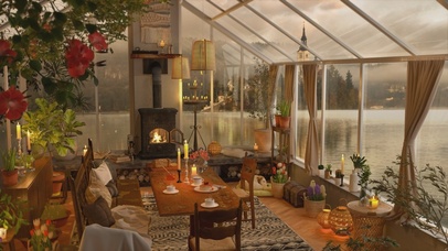 唯美治愈湖上木屋房间