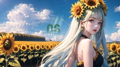 4k蓝天向日葵女孩