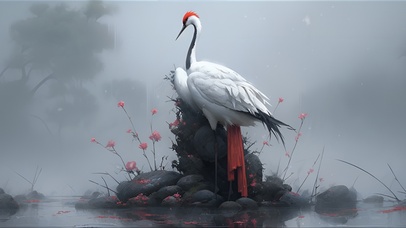 冬雪中的丹顶鹤