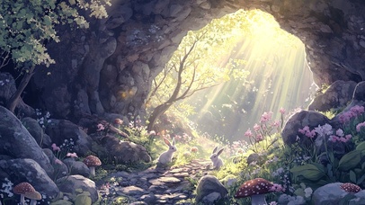 梦幻山洞里的小兔子