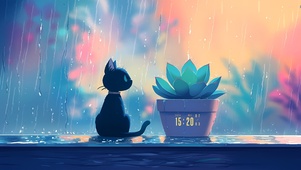 窗台小黑猫