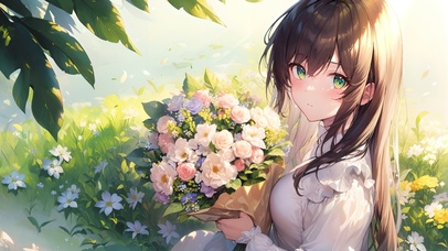 夏日清新捧花少女