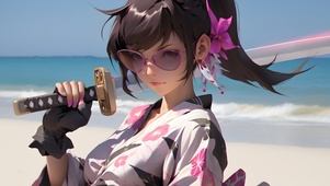 海边酷酷的美少女战士