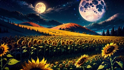 月夜向日葵花田