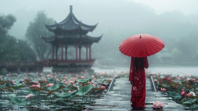 雨夜桥边红衣女