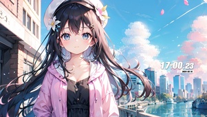 可爱湖边清纯少女