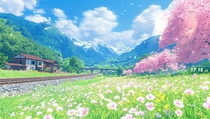 花丛铁轨小屋