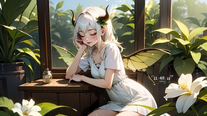 4K夏天夏日白发治愈女孩