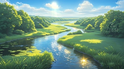 4K护眼绿林溪流