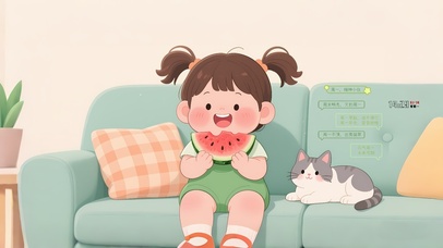 吃西瓜的小女孩