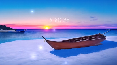 夕阳.雪滩.憩船