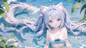 夏日池塘少女