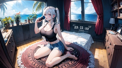 4K夏日海景房少女