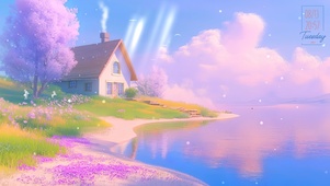 糖果色湖景小屋