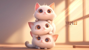 可爱3只猫咪