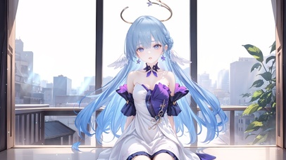 卧室蓝发治愈少女