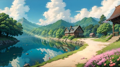 4K唯美治愈日系动漫河流村庄