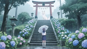 鸟居下的白狐