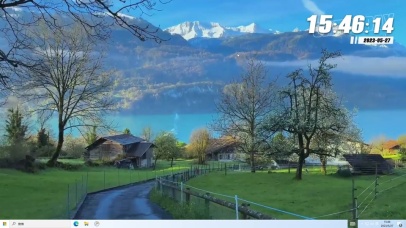 绝美风景蓝天白云 湖边小屋