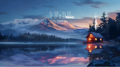 高清雪山森林温暖小屋