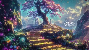 梦幻山路插画