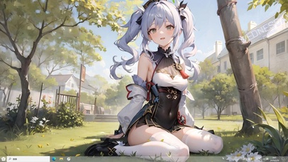 4k白毛跪坐草坪美少女