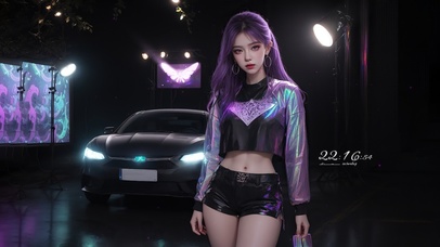 4K紫发全彩香车美人