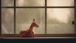 窗台雨天长颈鹿